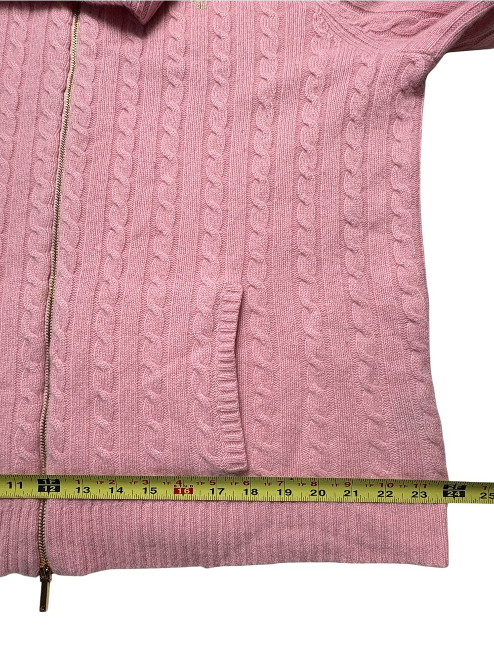 Lauren Ralph Lauren Cashmere Cable Knit Full Zip Sweater Cardigan Pink 3X FLAWS - Picture 8 of 10